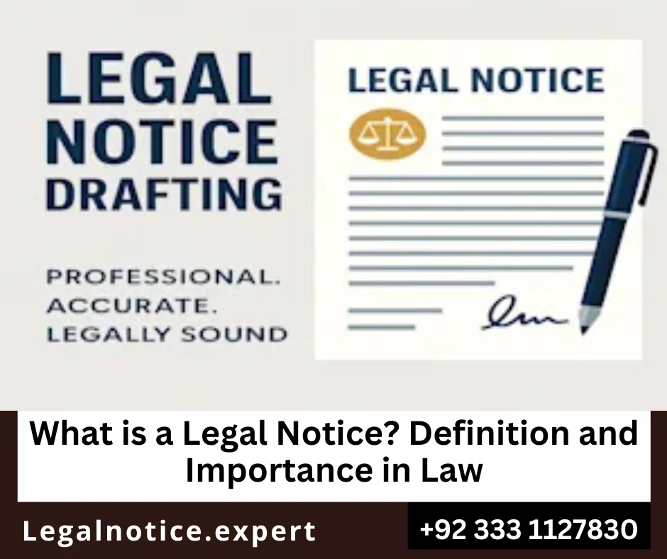 Illustration explaining the meaning of a legal notice as a formal pre-litigation communication used to assert legal rights and prevent disputes from escalating to court.